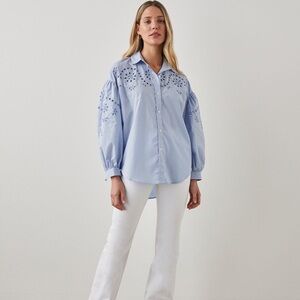Rails Alister Eyelet Embroidered Shirt Blue Cutout Button Down